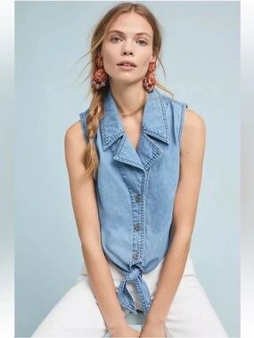 Anthropologie Pilcro Chambray Denim Crop Top Size 6